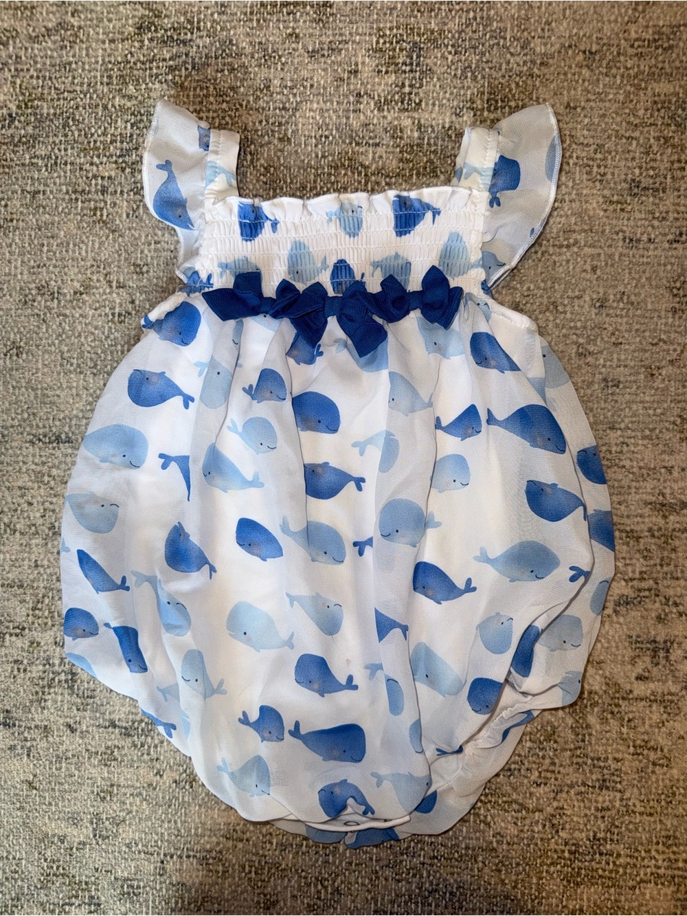 First Impressions‎ White & Blue Whale Print Bubble Romper